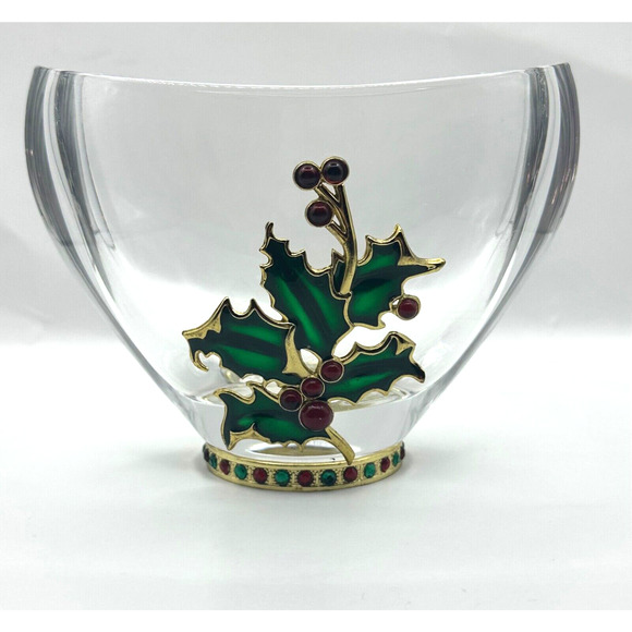 Crystal Jeweled Holly Berry Vase Bohemian 24% Lead Czech Republic Holiday Décor - Picture 1 of 8